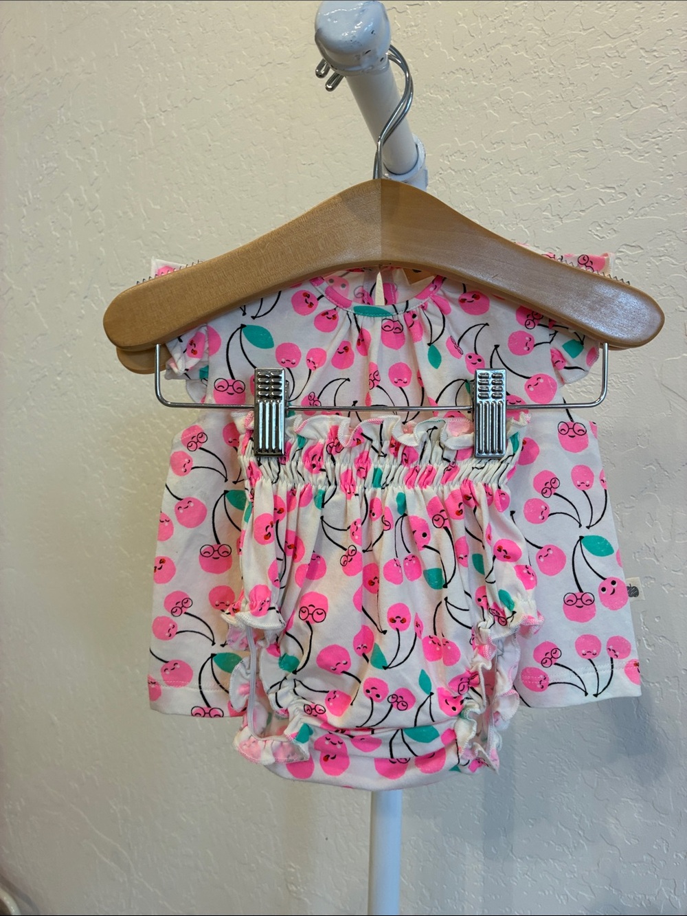 Toddler Pink Cherry Print Matching Set - Playful Ruffle Top